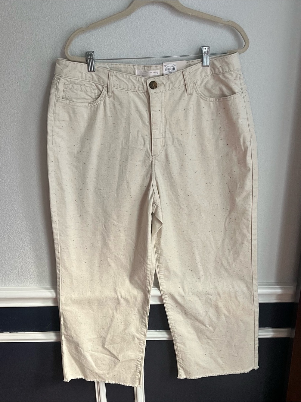 LC Lauren Conrad High Rise Wide Leg Ankle Jeans Beige With Rainbow Details